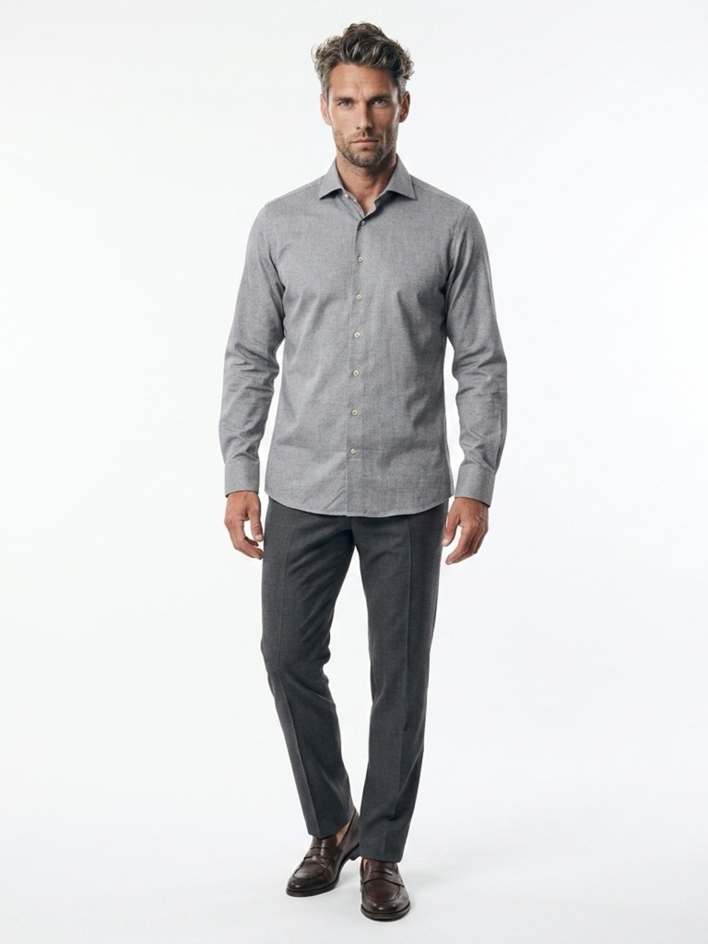Men's ETON Grey Long-Sleeve Button-Up Shirt